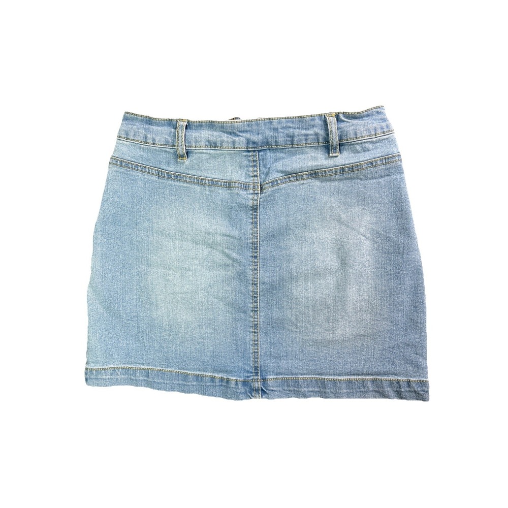 Blue Spice Jean Skirt Womens Size 5 Blue Denim Stretch Pockets Front Zip - Picture 2 of 6
